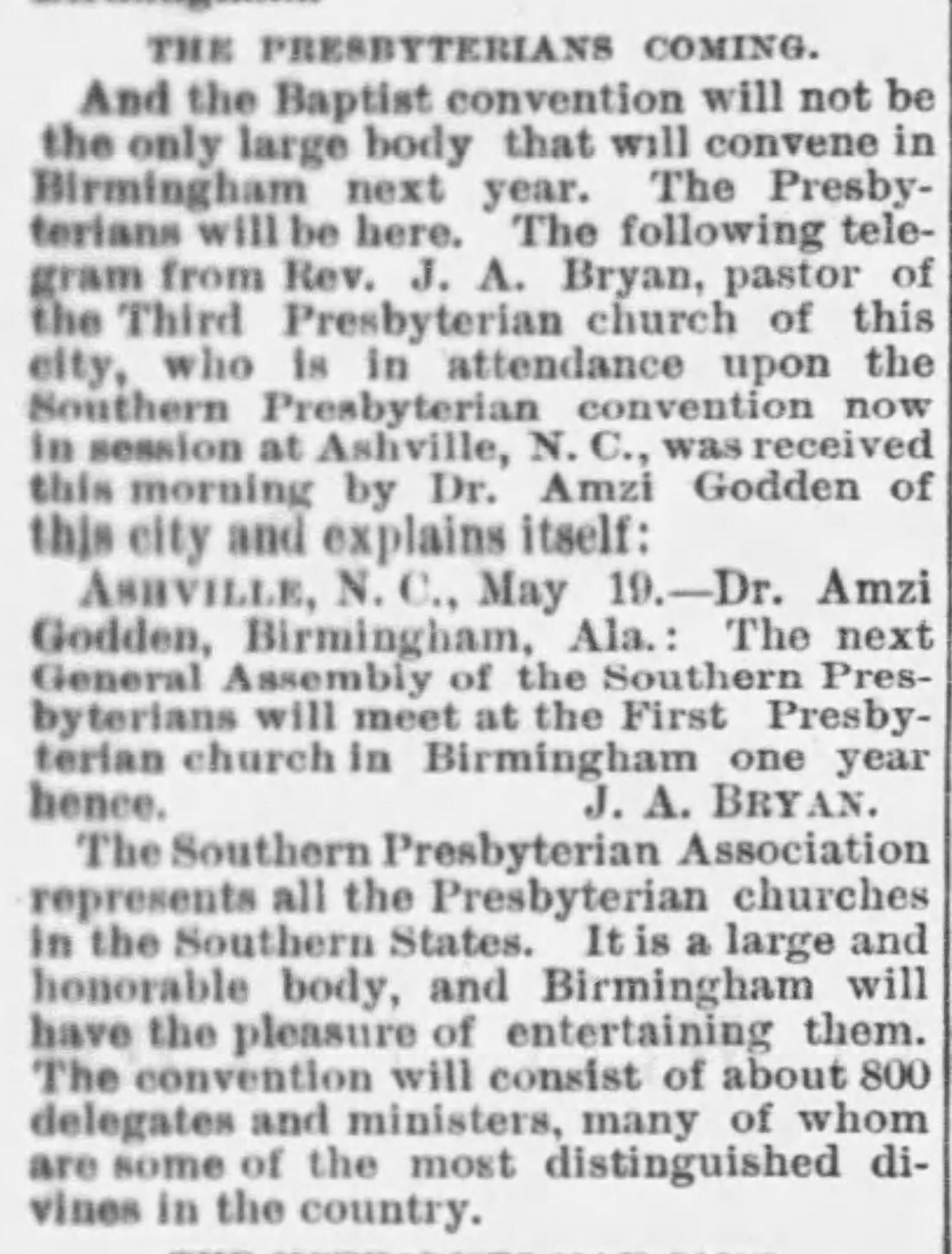 Presbyterians Coming